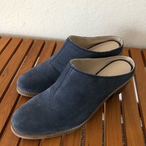 Blue suede mules